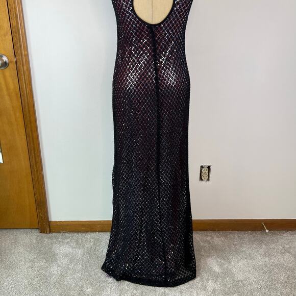 90’s Y2K Rampage Black Overlay Metallic Silver Halter Maxi Occasion Dress (Sz M) - Picture 16 of 16